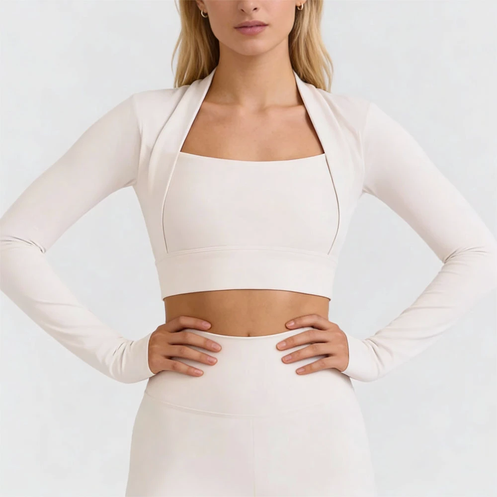 Custom 4-Way Stretch Bolero Long Sleeves Shirts Yoga Active Crop Top Nylon Spandex Breathable Gym Fitness Workout Tops
