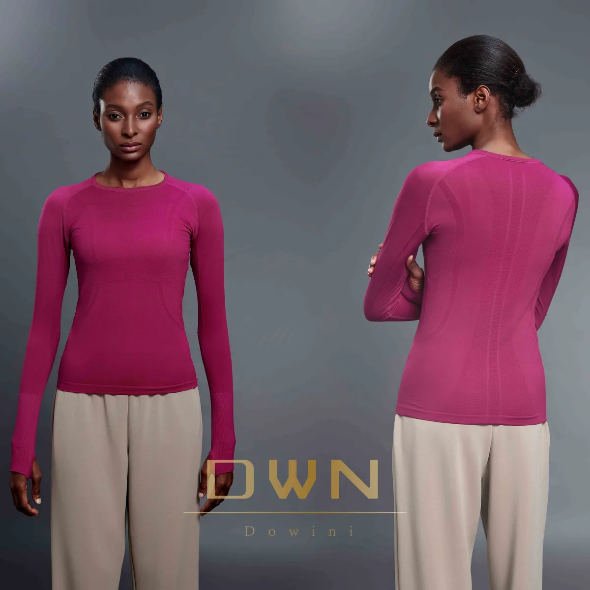 Lady's Long Sleeve Slim Seamless Sports Top Quick Dry Lightweight Yoga Top Breathable Neck Design Solid Fitness Running T-Shirt