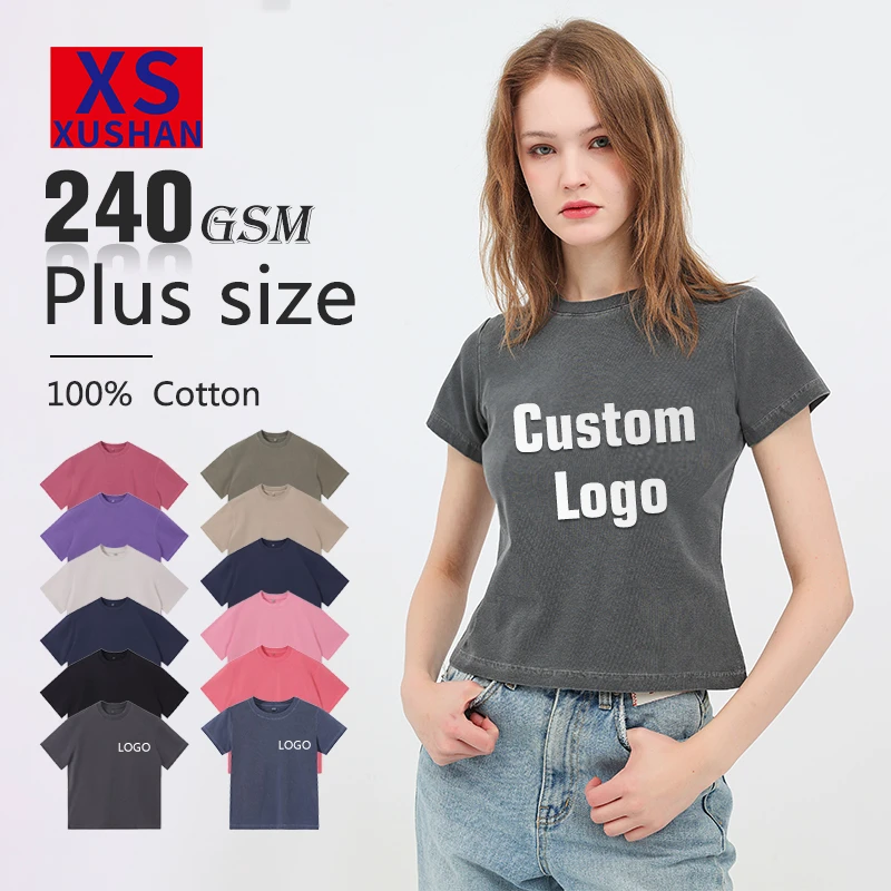 2026 Dazzle Dye Korean Style Vintage T-shirt High-End Girls' Round Collar Short Slim Outfit Summer Knitted Fabric Thin T-shirt