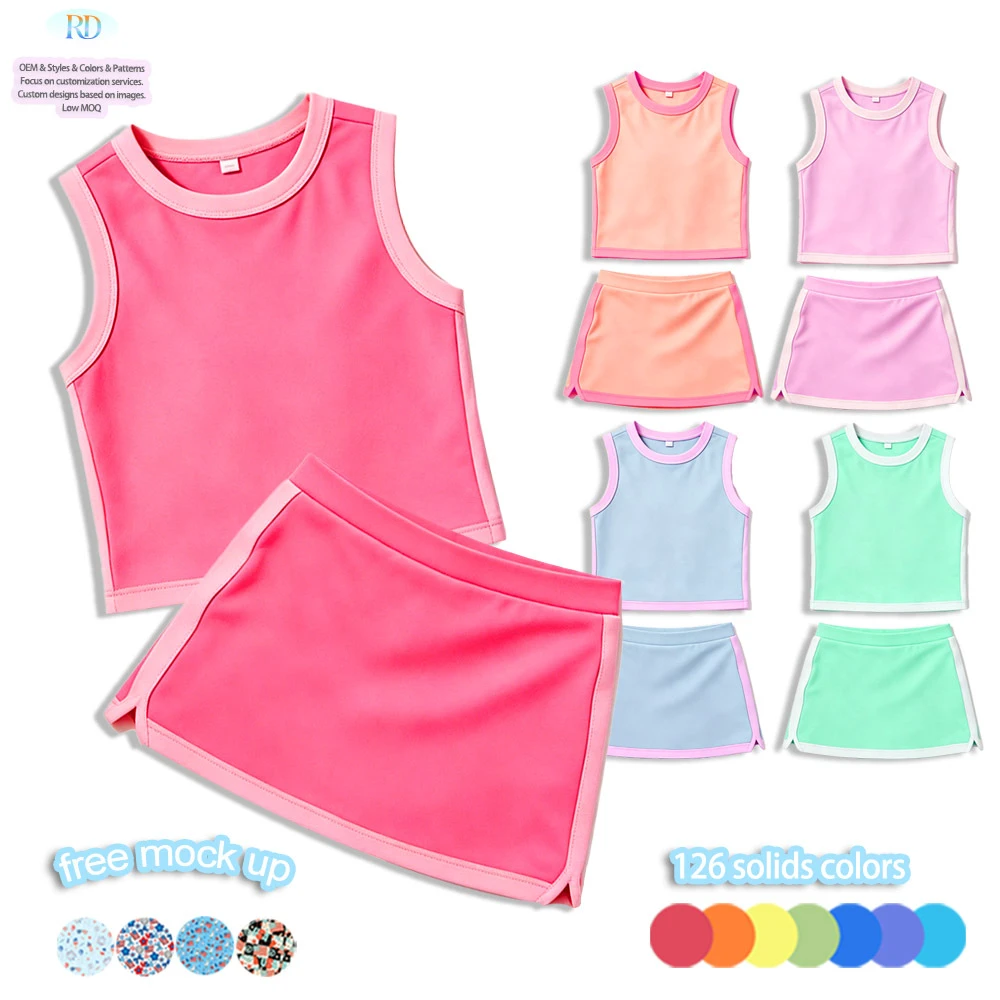 Solid Color Sportswear for Toddler Girl Nylon Yoga Sleeveless Tank Top & Skort Set Quick Dry Kids Activewear Girls Tennis Outfit