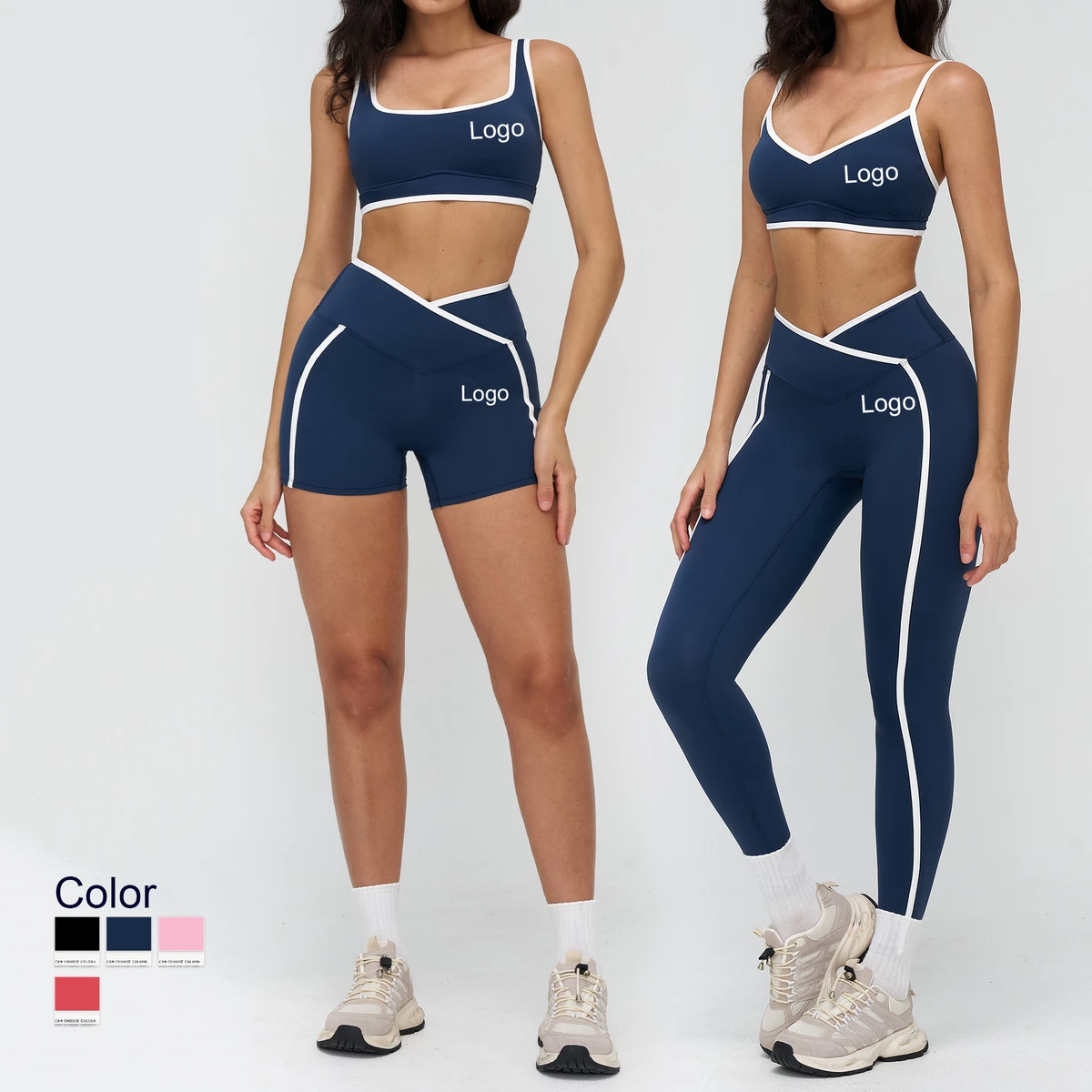 Women Plus Size Gym Fitness Wear Workout Clothing Yoga Set Square Neck Design Sport Bra Seamless Elastic Waist Shorts 5-Piece