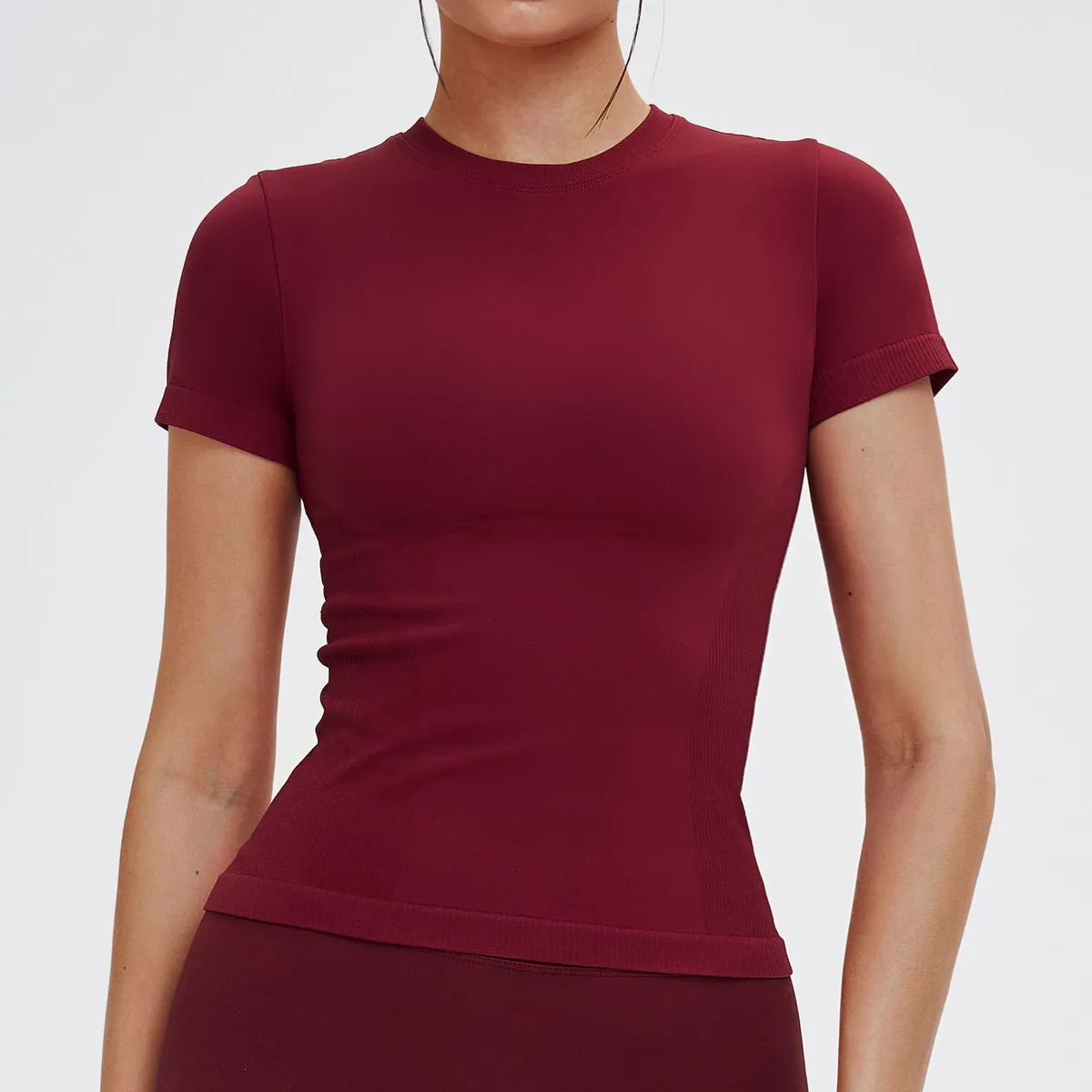 Women Lightweight Solid Seamless Short Sleeve Crop Top High Waist Yoga Workout Gym Activewear Stretchy Breathable Spandex/Nylon