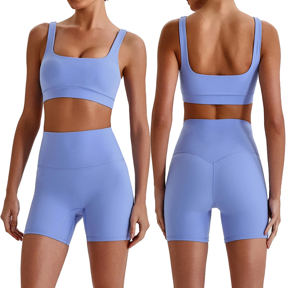 Breathable Seamless 2-Piece Sports Bra & Shorts Set Lightweight Quick-Dry Nylon/Spandex Workout Wear for Gym Yoga & Running