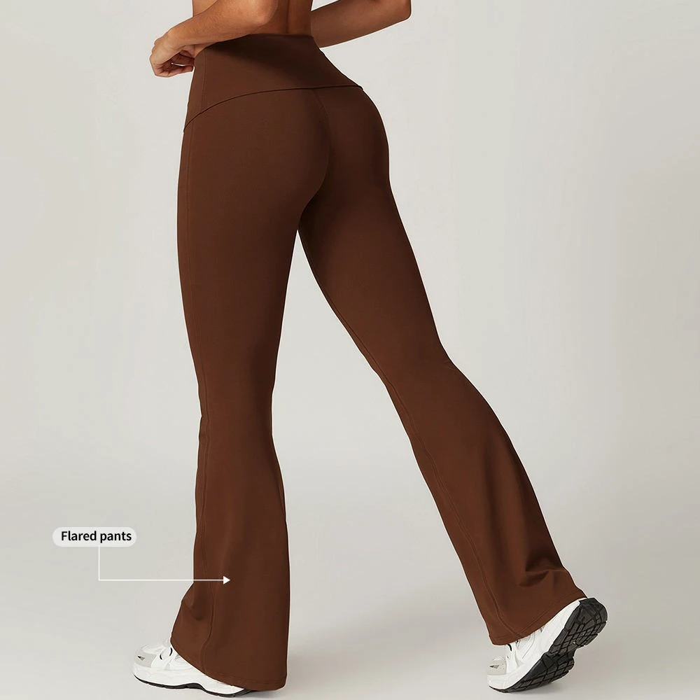 Custom Low Waisted Wide Leg Solid Activewear Workout Leggings Womens Elastic Flared Gym Tights Fitness Yoga Pants Four-Way