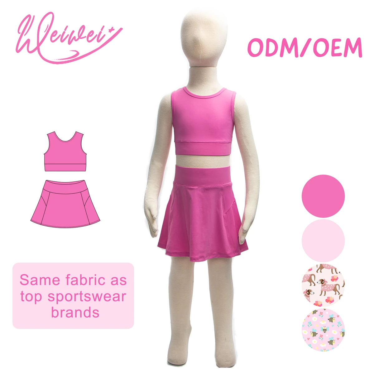 WeiWei Custom Logo Solid Color Girl Activewear Sport Kids Workout Sets Wholesale CPC Certified Buttery Soft Naked Feel