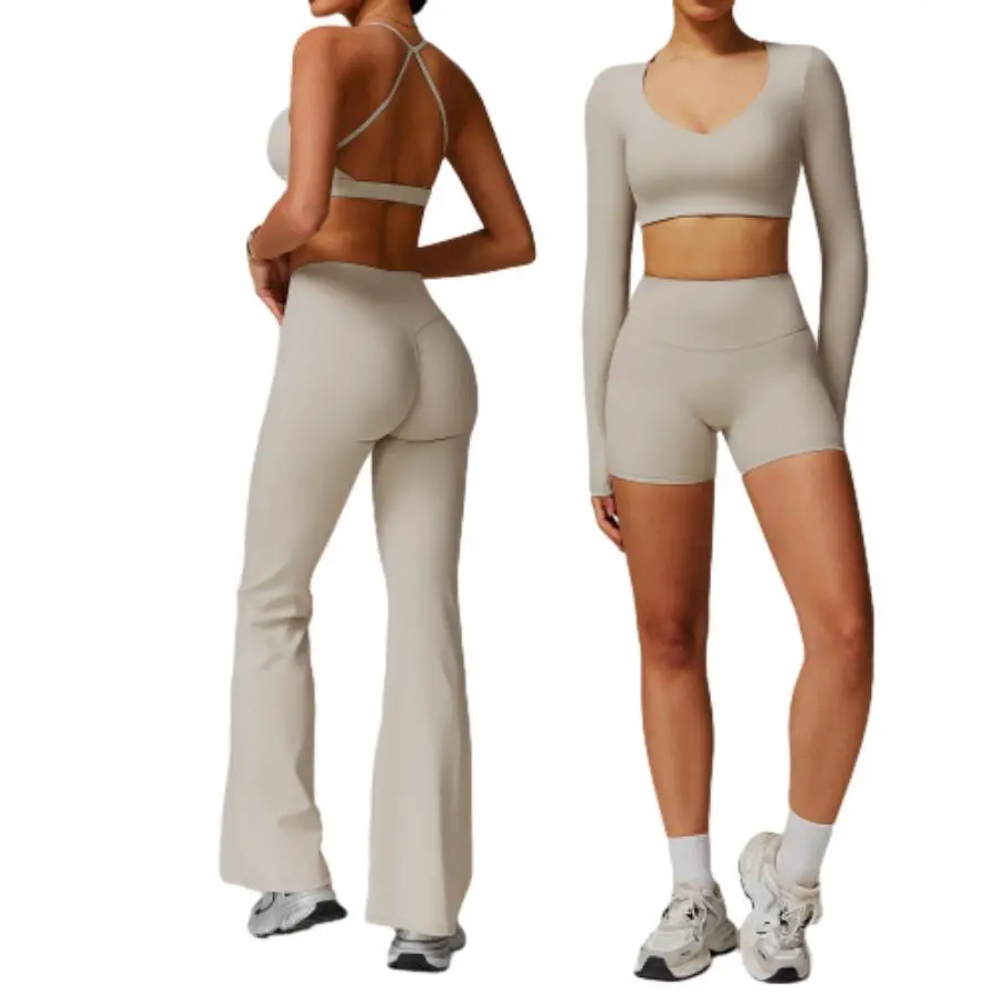 Women Yoga Set 5 Piece High Waist Tight Fit Quick Dry Workout Outfit Running Activewear Fitness Gym Sportswear Suit