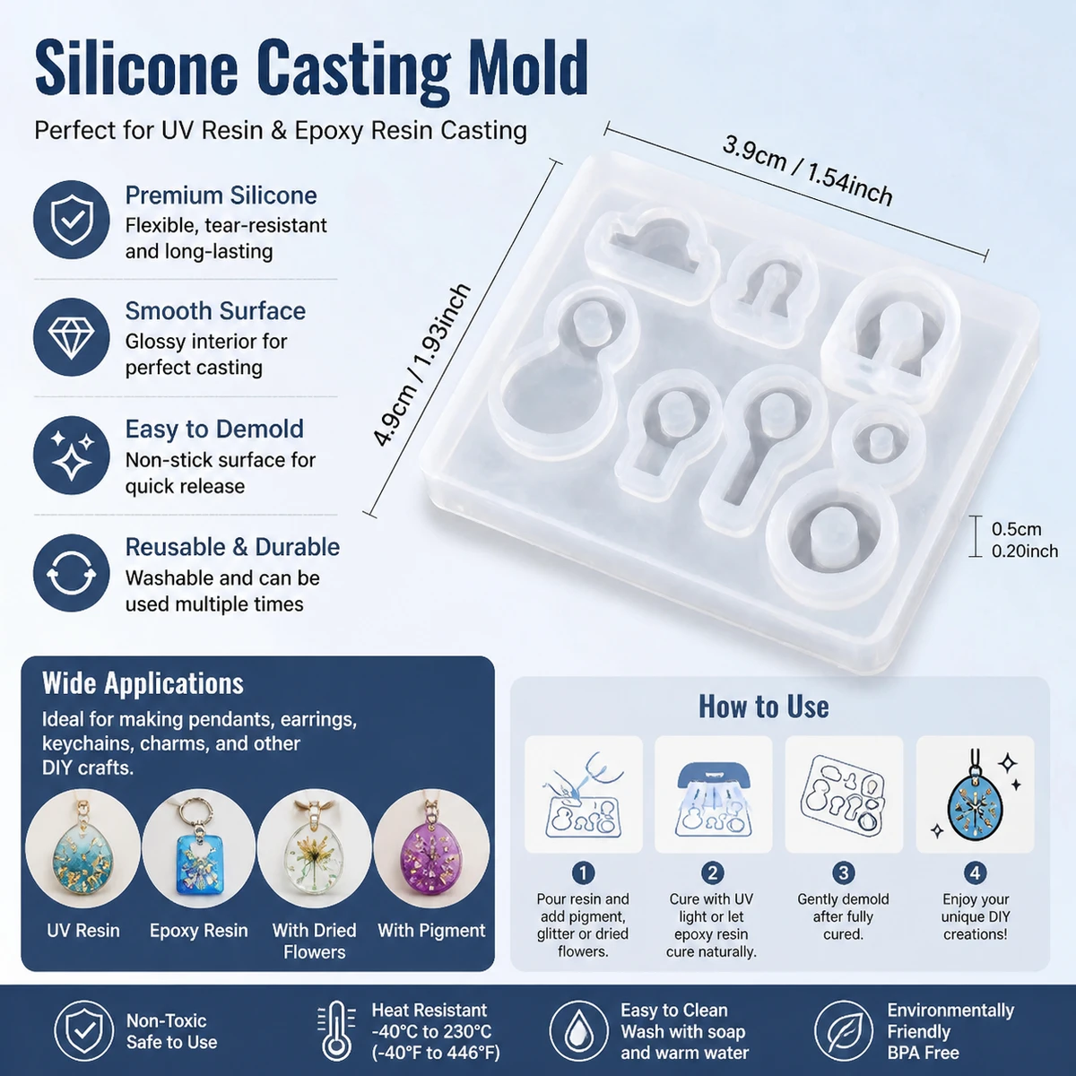 TIMESRUI BAIL CLASP Food Grade BPA Free Silicone Mold-For Resin Jewelry Making Easy Pop Heat Resistant Flexible Pendant Loops