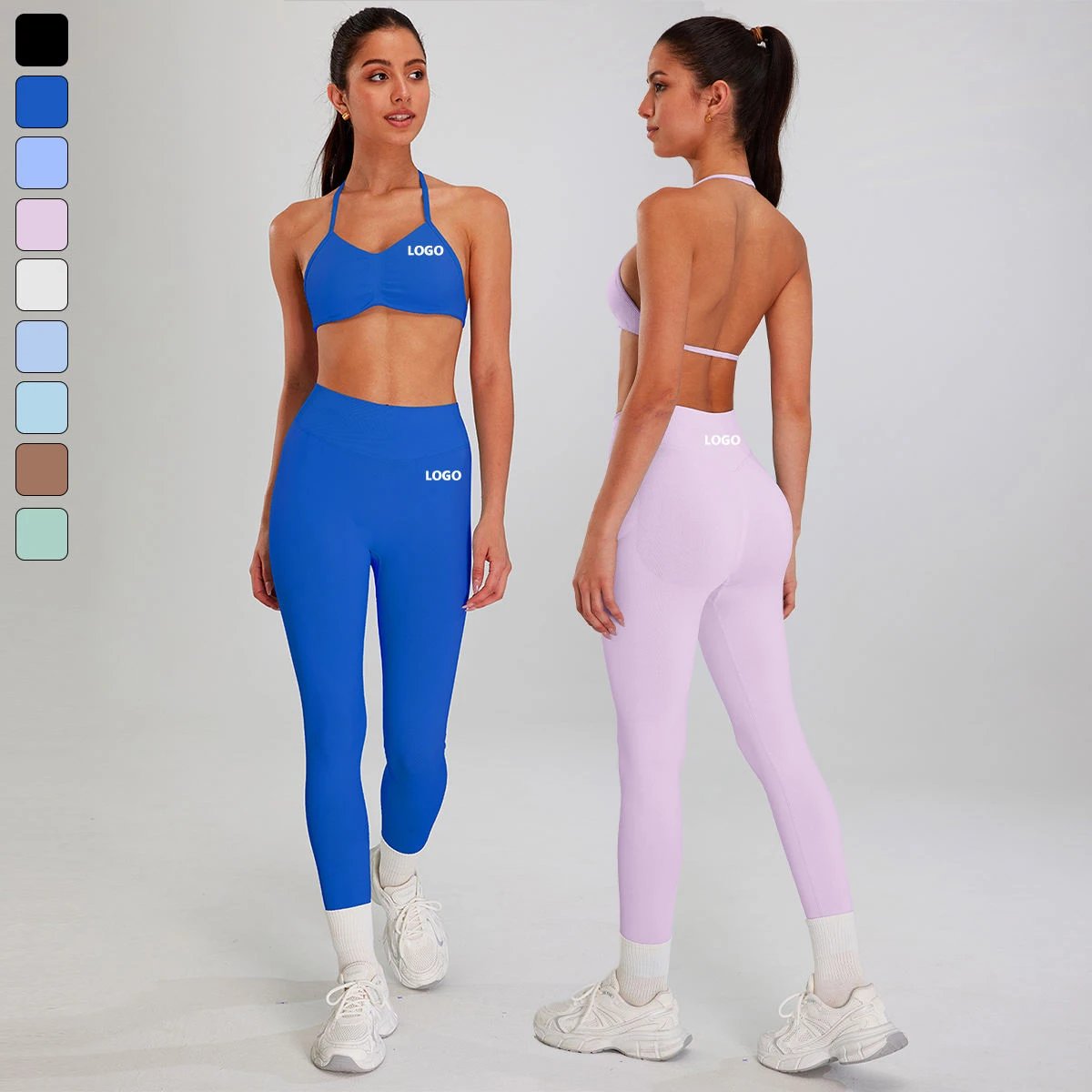 2026 Custom Logo Solid Breathable Yoga Leggings Women High Waist Flare Pants Cross Back Sports Bra 6 Piece Workout Gym