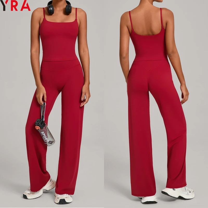 Women Tank Sleeves Tops Running Training Yoga Set Long Flarred Leggings Fitness Sports Women's Yoga wear Bulk 2025