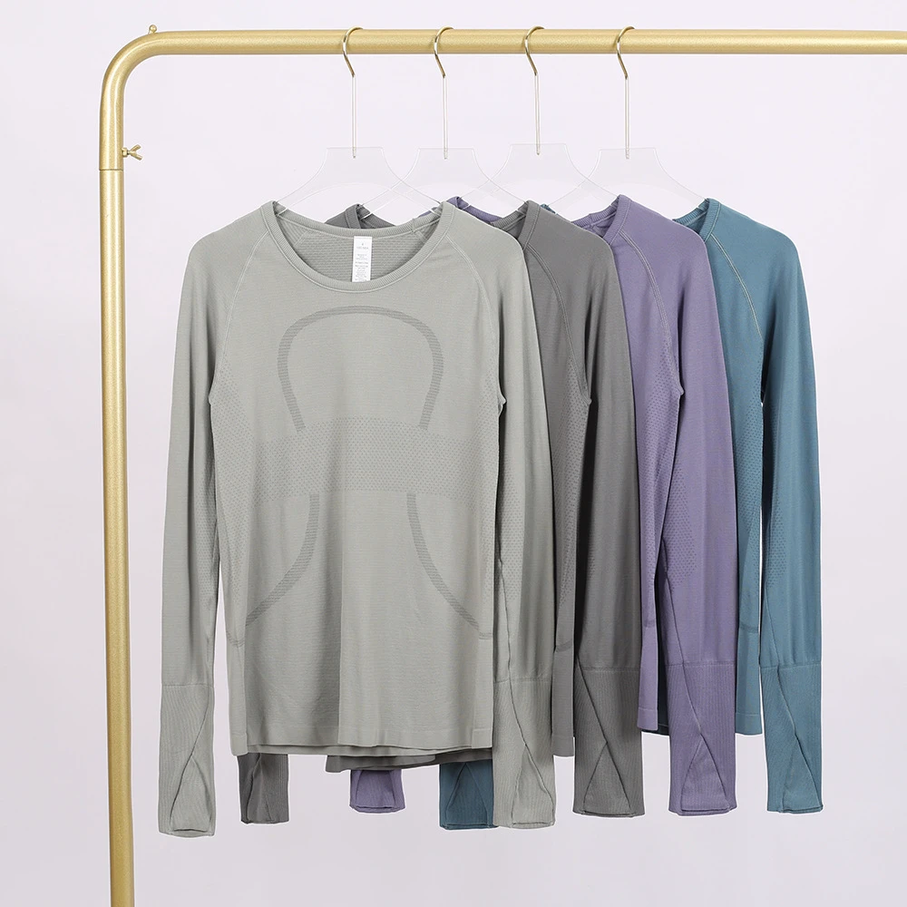 Ll20 Women's Solid Long Sleeve Yoga Fitness 2-Piece Set Quick-Drying Crew Neck Tights Top Running Sports Sweat-Absorbent