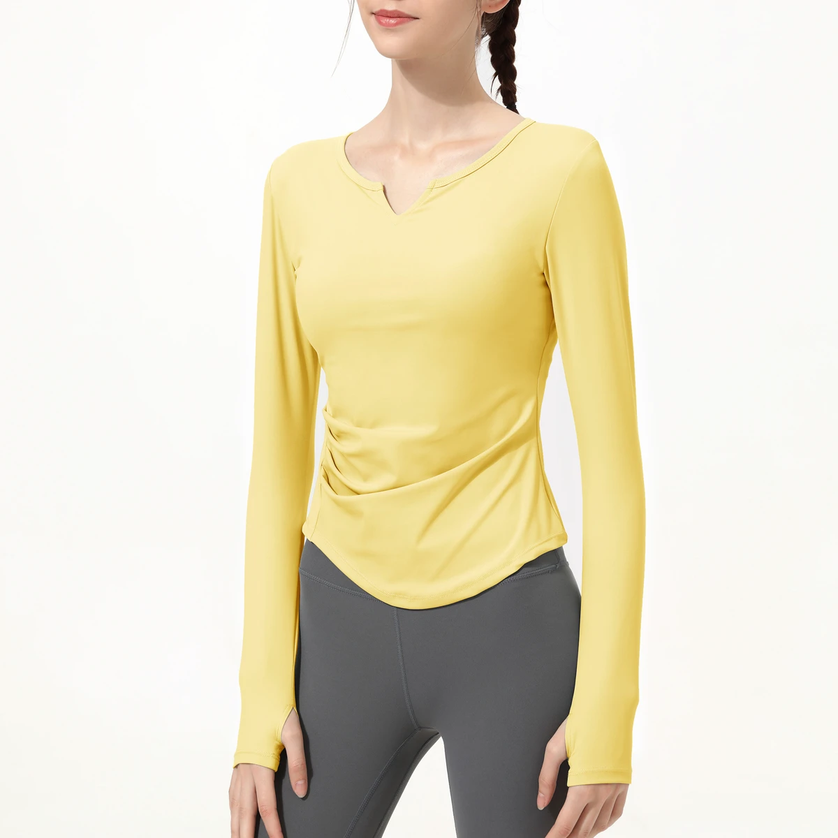Wholesale V Neck Casual Gym Tops Fitness Curved Hem Yoga Shirts Running Workout Wear