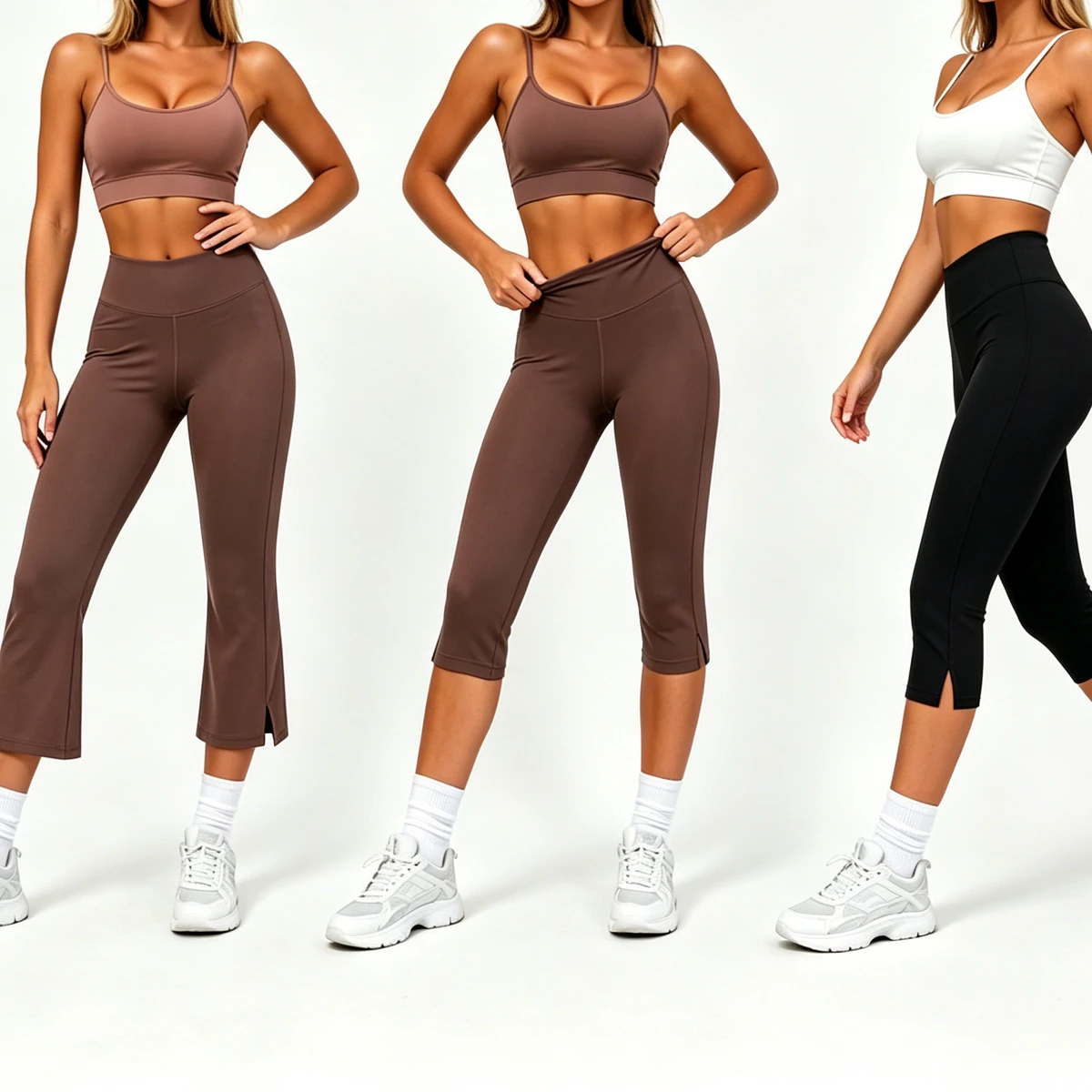 Ladies High Rise Tummy Control Yoga Pants Seamless Peach Butt Split Hem 4 Way Stretch Workout Leggings Custom Logo