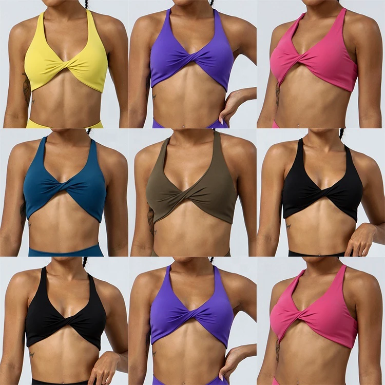 Women's Sexy Twist V-Cup Seamless High Support Cross-Back Yoga Bra Breathable Spandex/Nylon Fitness Running Biker Workout Wear