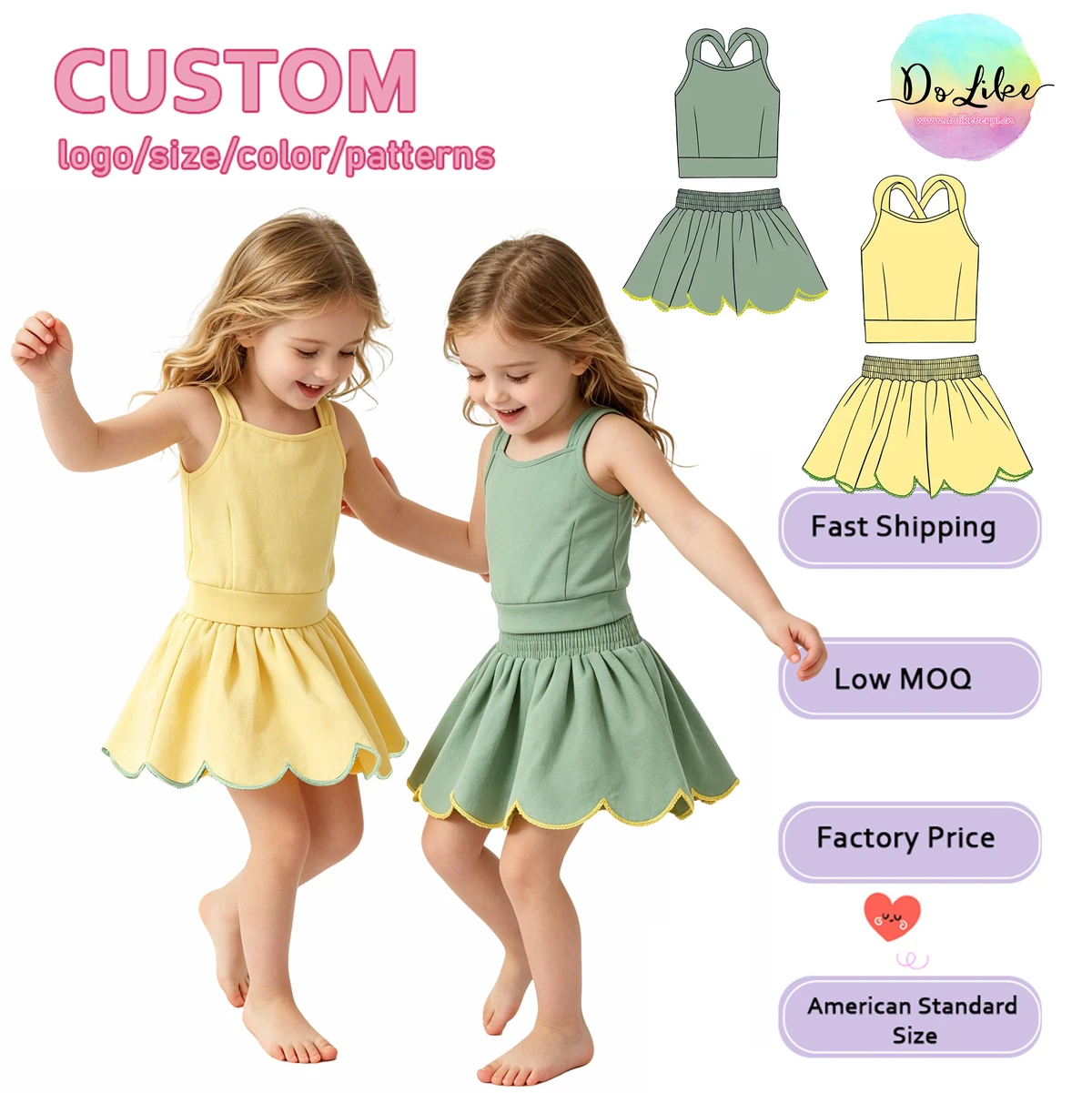 Factory Wholesale Yoga Girls Clothing Sets Kids Activewear Custom Style Baby Girls Athletic Apparel