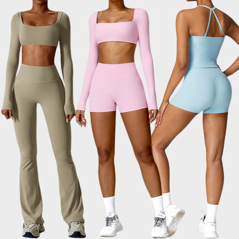 6 Piece Yoga Clothing Gym Vest Yoga Pants Crop Tops Sports Long Sleeves Fitness Shorts Sportswear Yoga Sets Leggings for Women