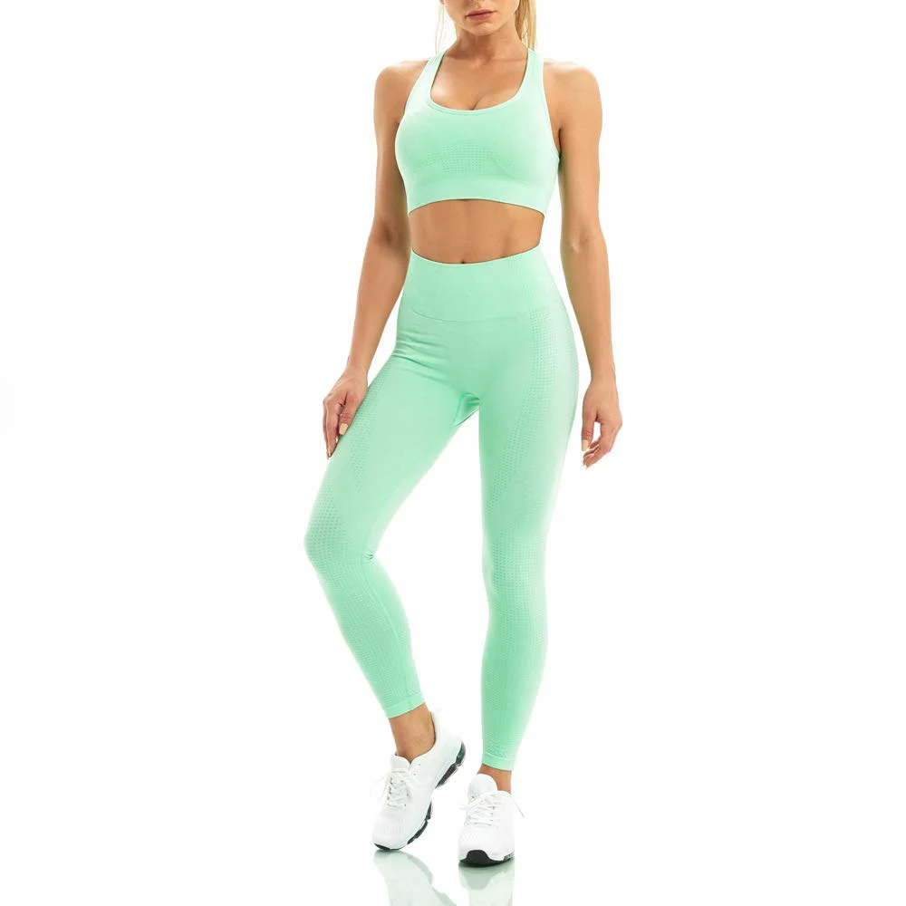 2 Piece Women Multi Color Clothing Sports Top And High Waisted Workout Leggings Customized Fitness Wears Yoga Wears Set
