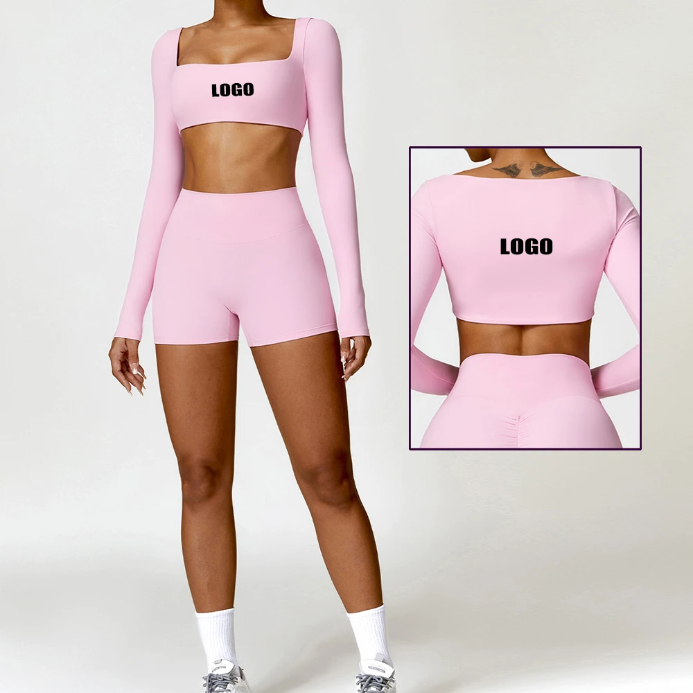 Winter Tight Yoga Gym Wear Padded Workout Sports Long Sleeved Crop Top Deportivo Fitness T Shirts Pour Femme