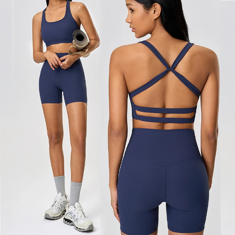 Wholesale Custom High-Support Sports Bra with Cross Back High-Elasticity Yoga Bra Hollow Out Sports Yoga Wear