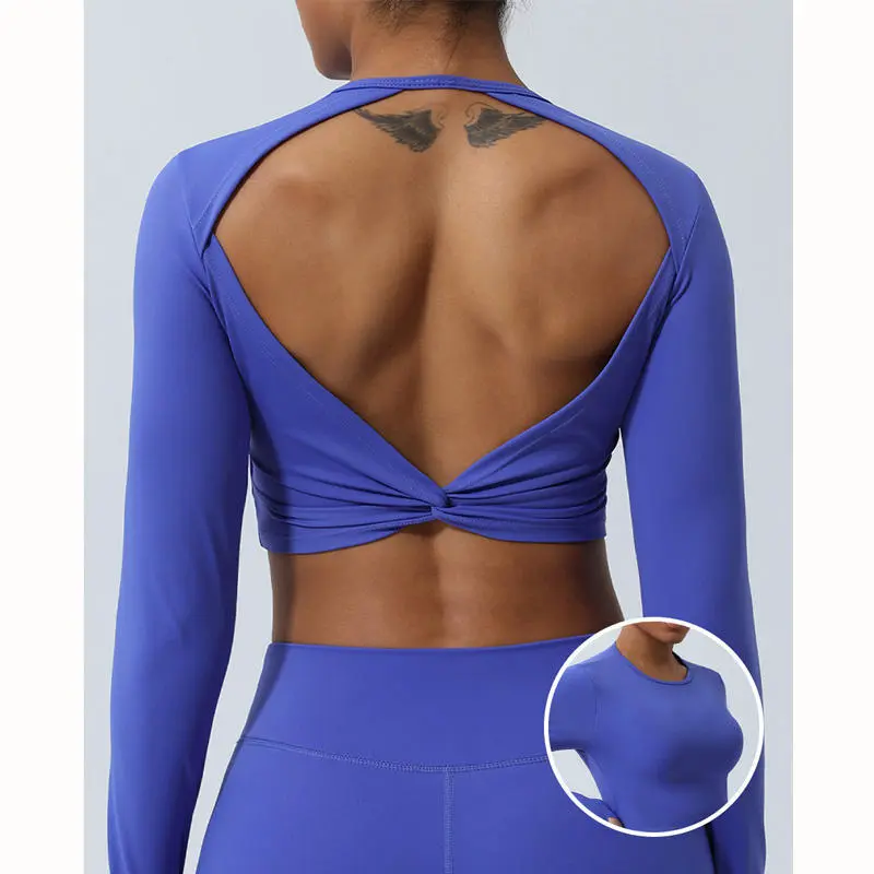 JY 2026 New Arrival Spring Women Active Sports Gym Wear Long Sleeve Crop Top T Shirt Women Open Back Yoga Top T-shirt for Women