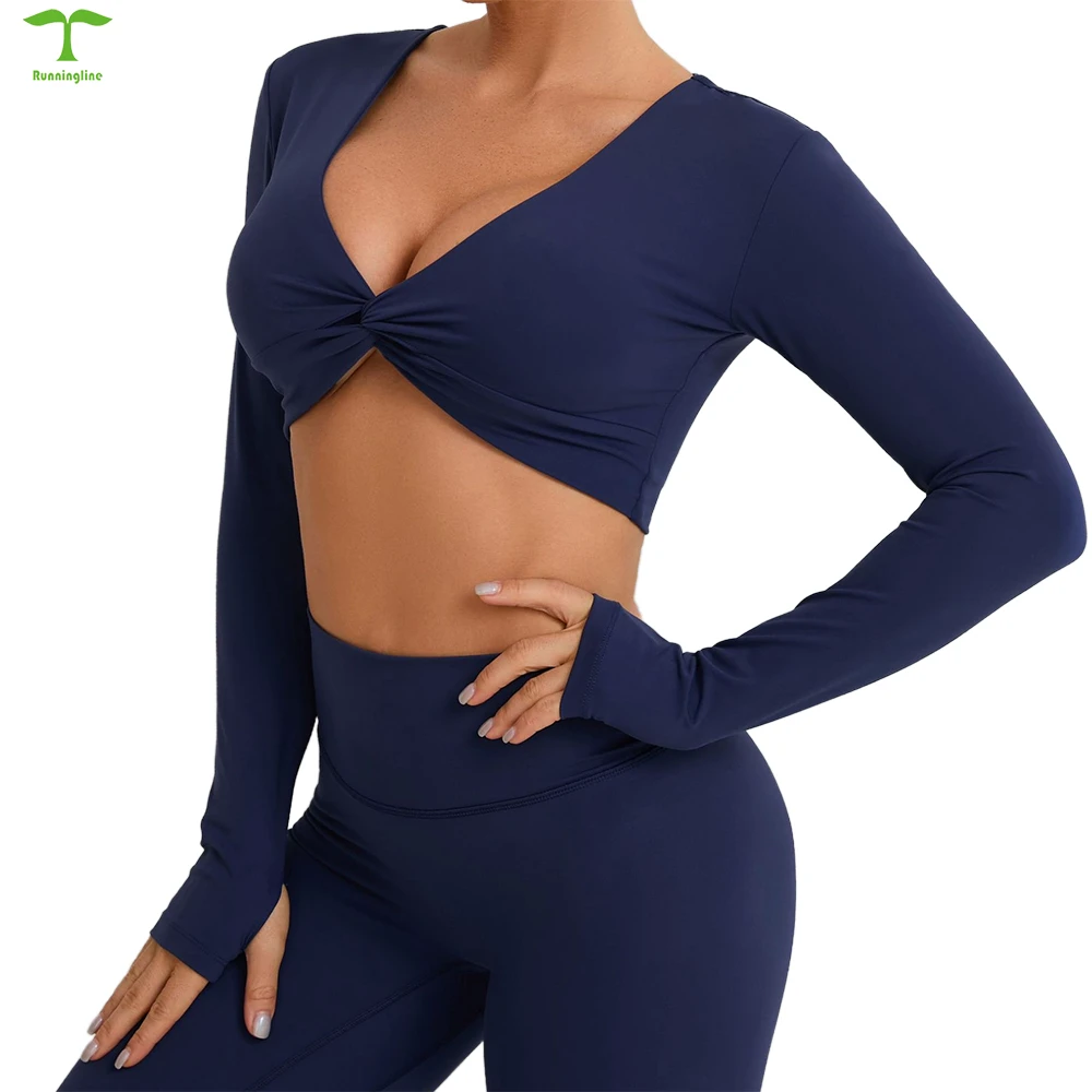 Custom logo Sexy Women Sport Wear Long Sleeved Top Gym Yoga Legging Fitness Ropa Deportiva Mujer Active Wear Set Workout Clothes
