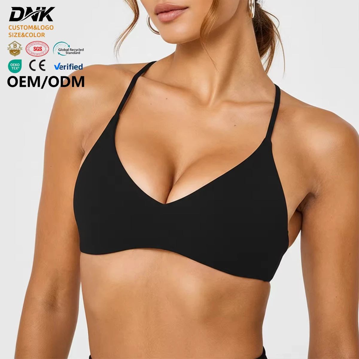 20260316-4 Seamless Yoga Sports Bra V-Neck Strappy Back Breathable Padded Fitness Crop Top for Gym Running Workout