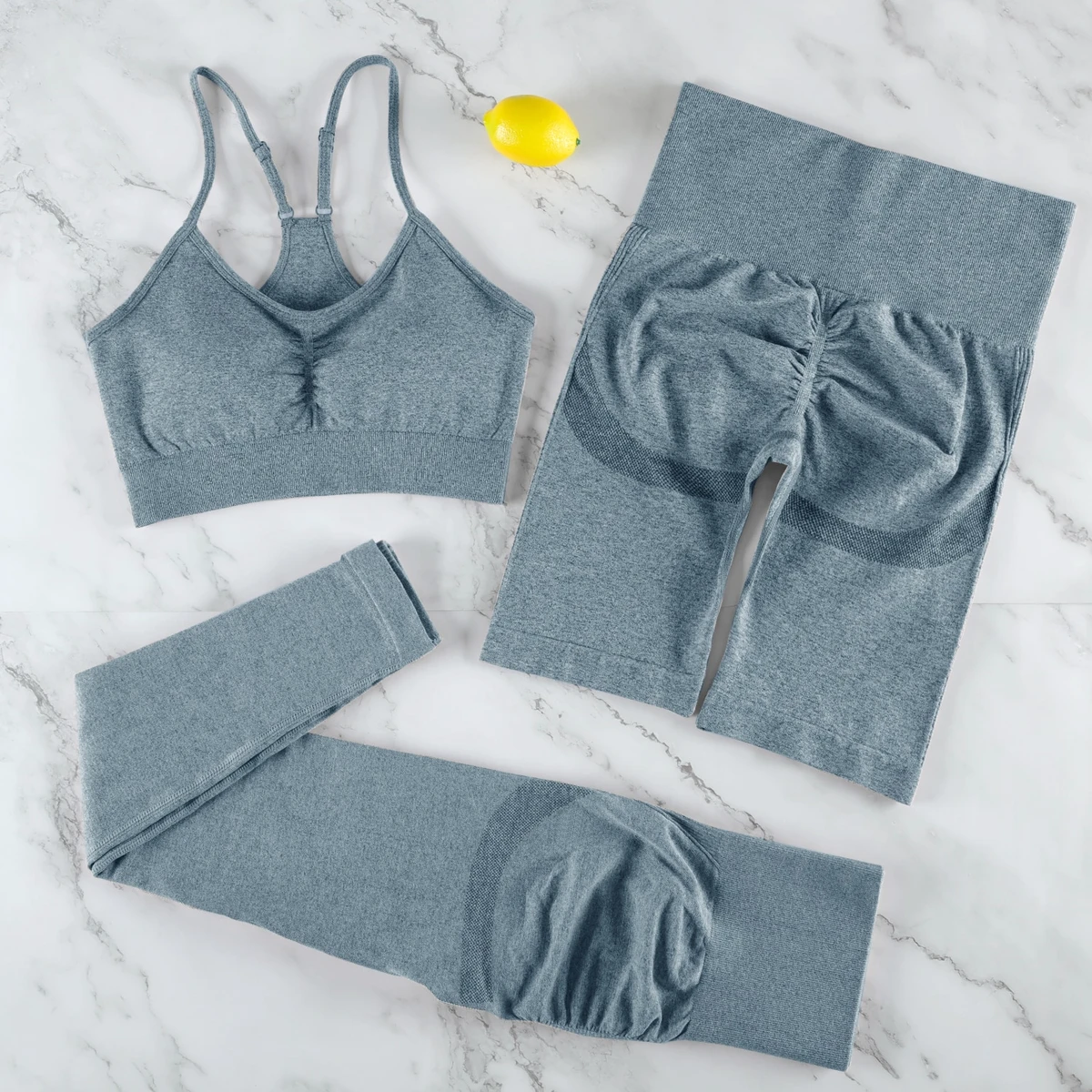 High Waist Legging Polyester Solid Two Piece Fitness Set Women Heart Throb Bra Custom Logo Breathable Workout Yoga Clothes