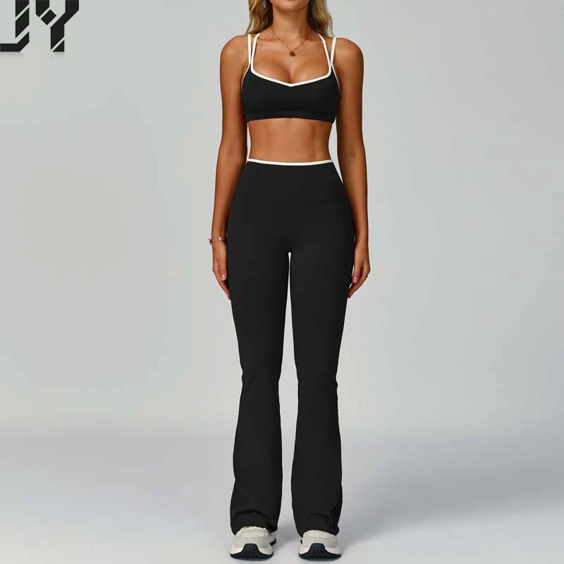 2025 Hot Sale Fashion Cross Straps Bra Backless Cross Bra Quick Dry High Waist Breathable Gym Fitness Flare Leggings Yoga Set
