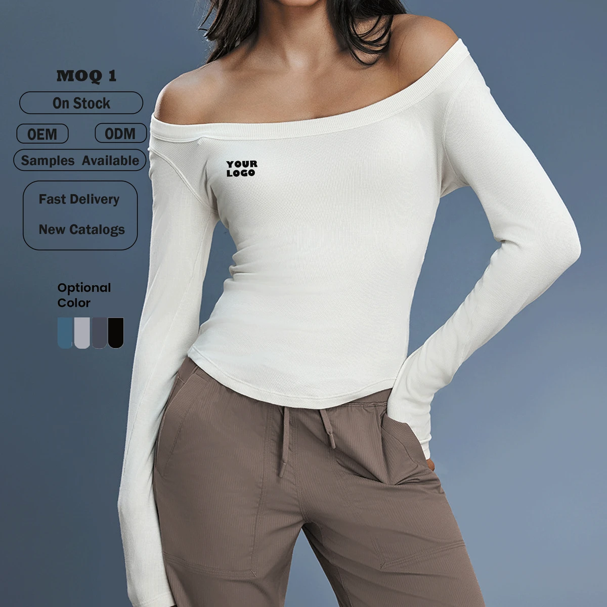 Women's Sexy Off-Shoulder Long Sleeve Lightweight Breathable Yoga Top-Pilates Fitness Workout Shirt Summer Spandex