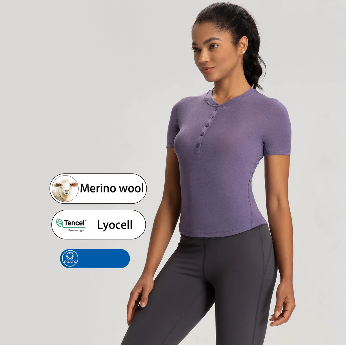 Wholesale Merino Wool T-shirts 2025 Henley Shirt Women's Golf Tennis Yoga Outdoor Wear Elastic Nude Feel Solid Polo Shirts