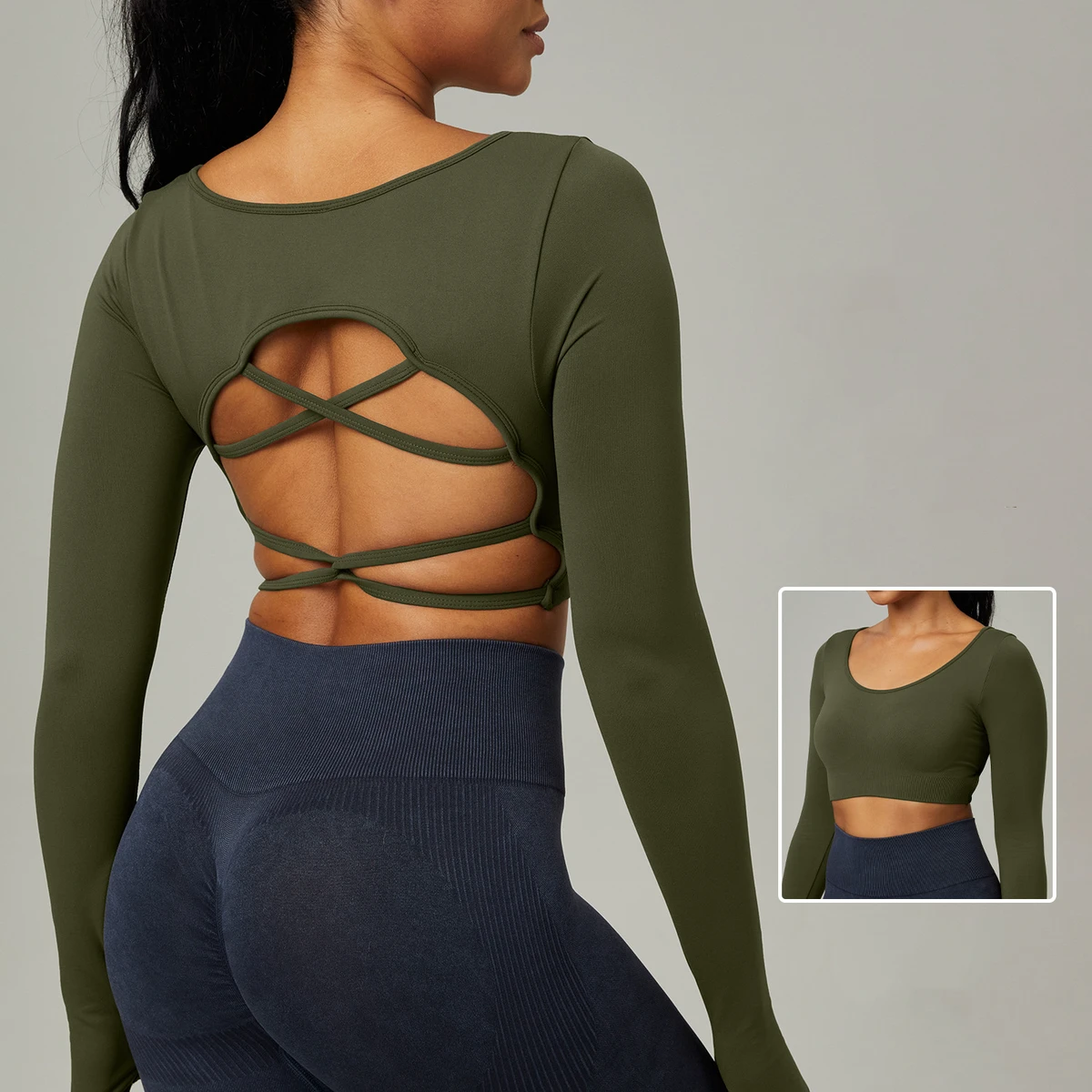Women's Lightweight Seamless Long Sleeve Yoga Crop Top Quick-Dry Athletic Fitness Clothing with Front Logo Wholesale