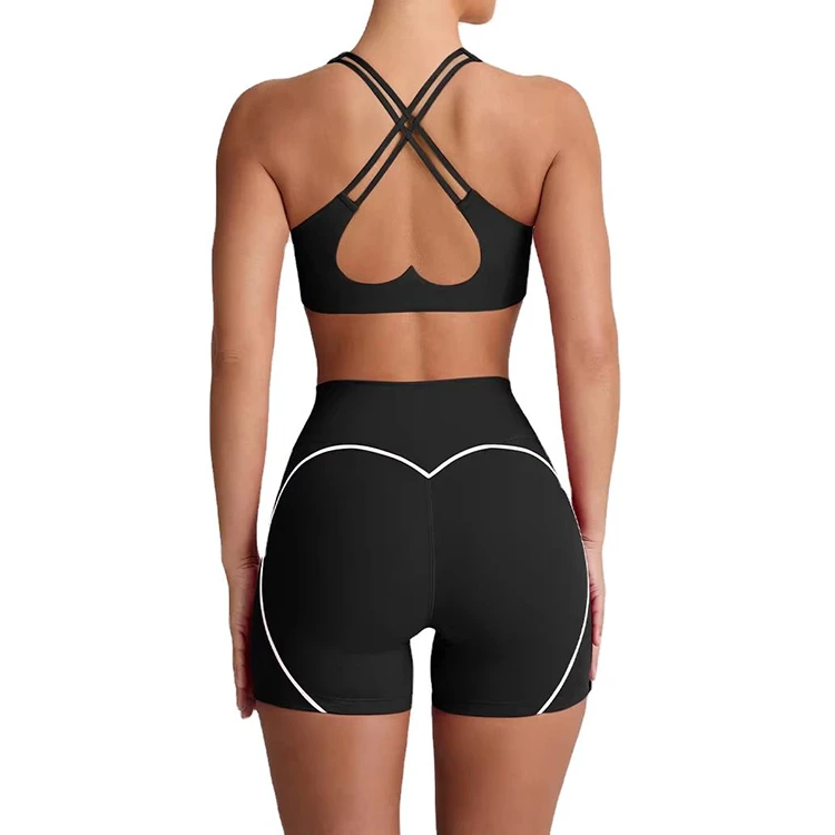 New Product Naked Feel Hollow Out Sports Bra Two Piece Sports Fitness Yoga Sets Workout Yoga Shorts Set