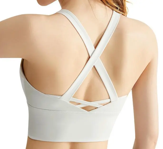 Custom Logo Women's Lightweight Breathable Cross Back Yoga Bra Shockproof High Support Push-up for Outdoor Sports Gym Wear