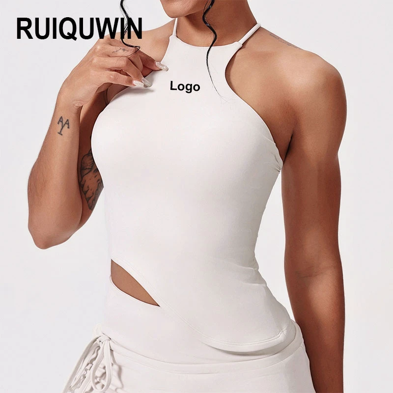 RUIQUWIN Wholesale Quick Dry Women's Cross Back Yoga Bra Halter Neck Asymmetric Fitness Vest Running Training Yoga Wear
