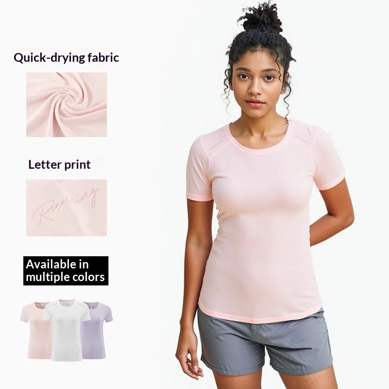 New European American Cross-border Sports Short-sleeve Running Yoga Breathable Lightweight Quick-drying Women's Round-neck