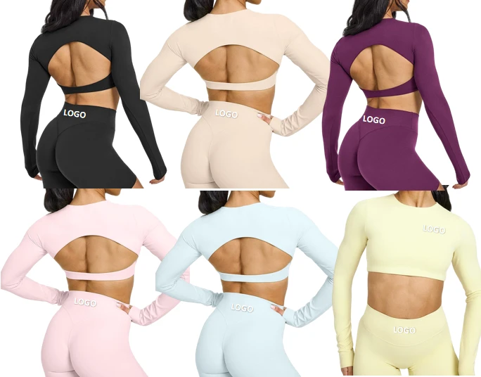 Seamless Women's Yoga Top Cushion Backless T-shirt High Waist Hip Lifting Long Sleeve Gym Fitness Running Workout