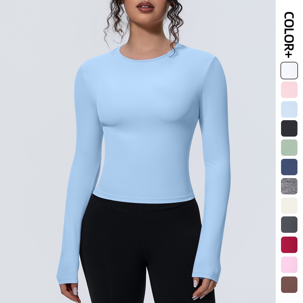 New Women's Sports Bare Sensation Waist Slimming Long-sleeved Breathable Spandex/Nylon Tight-fitting Solid Yoga Clothing Top