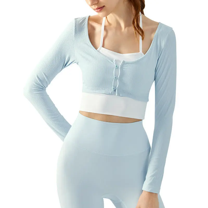 Wholesale Custom Logo High Quality U-neck Long Sleeve Yoga Top for Women