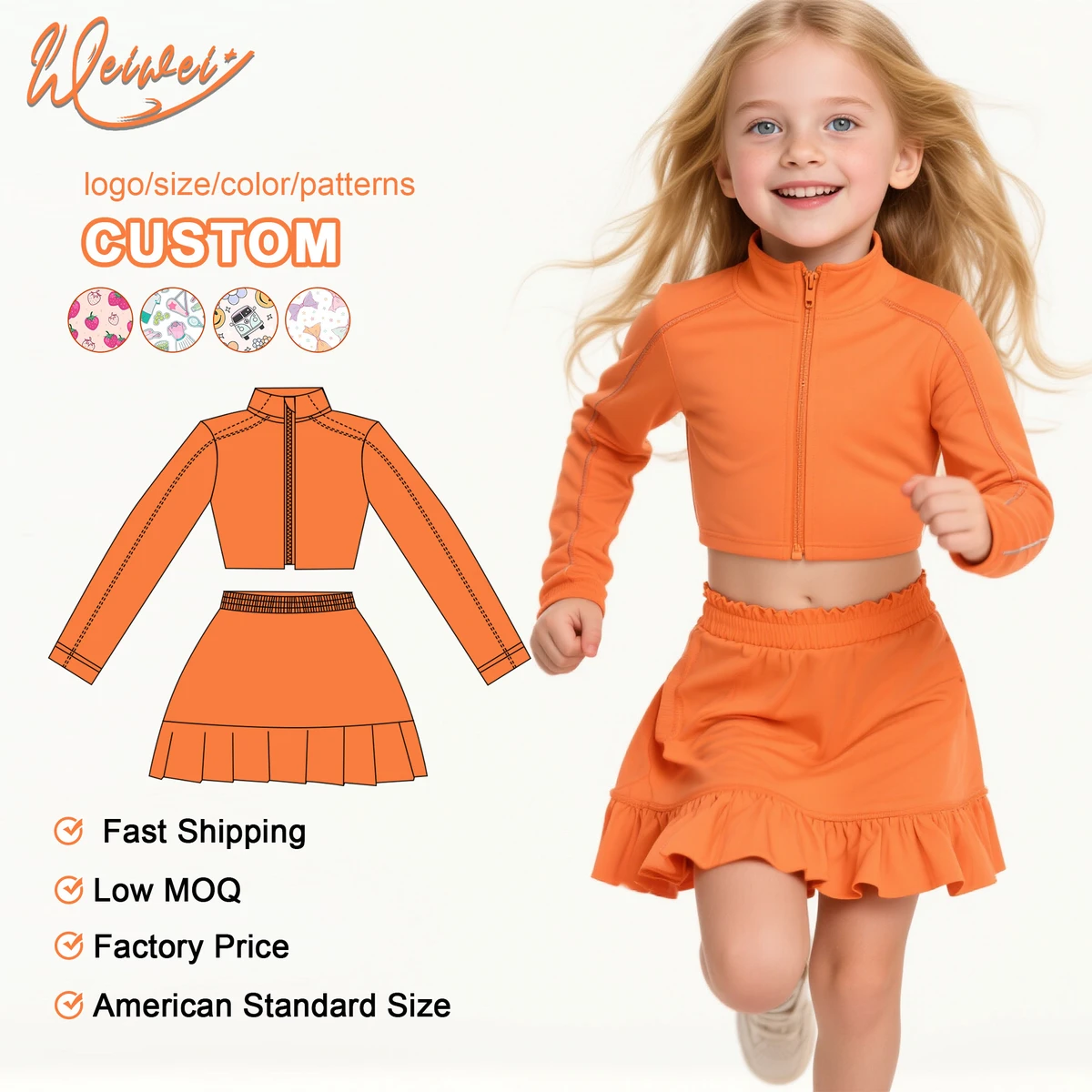 WEIWEI Girls Yoga Set Quick Dry Anti-Bacterial Breathable Spandex/Polyester 2-Piece Top & Short Skirt Teen Athletic Activewear