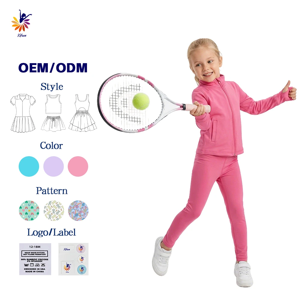 Girls Yoga Sports Set Long Sleeve Zipper Slim Jacket Thumb Holes Leggings Dance Small Batch Custom