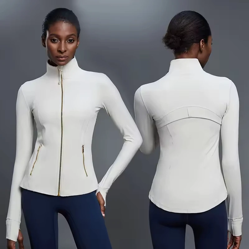 2025 Breathable Windproof Regular Fit Long-Sleeved Fitness Top with Thumb Holes Women's Stand Collar Zipper Yoga Jacket
