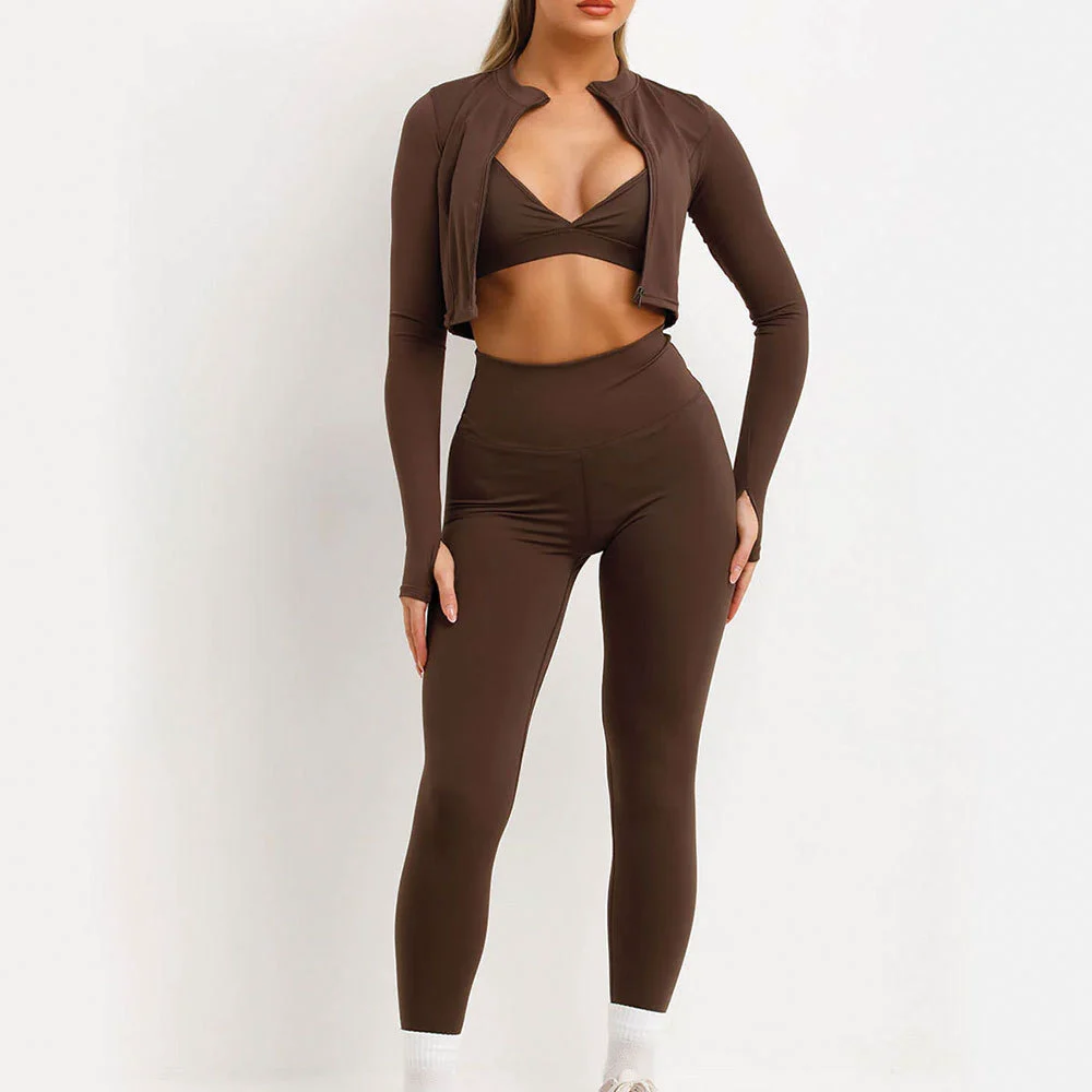 New Arrival Latest Design Women 3 Pcs Yoga Set Solid Front Logo 100% Cotton Breathable Quick Dry High Quality Wholesale