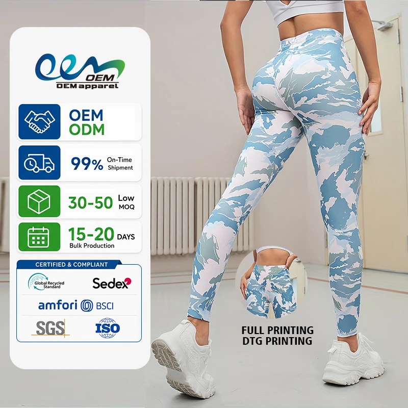 OEM ODM Activewear Factory Custom Logo Women High Waist Camouflage AOP Full Printing Digital Workout Fitness Gym Yoga Leggings