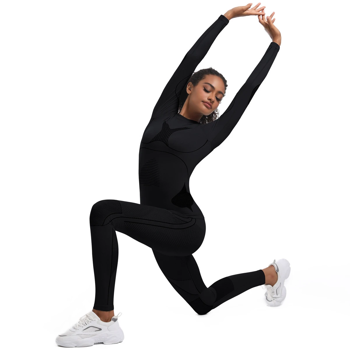 Custom Seamless Crew Neck Long Sleeve Yoga Set Tight Fit Two Piece Ankle-Length Spandex/Nylon Color Blocking Gym Uniform