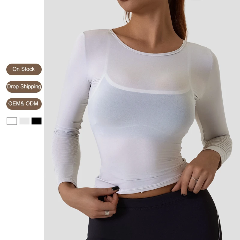 Women's Fashion Cool Mesh T-shirt Breathable Quickly Dry Yoga Tank Top Sport Fitness Sports Long Sleeve Top