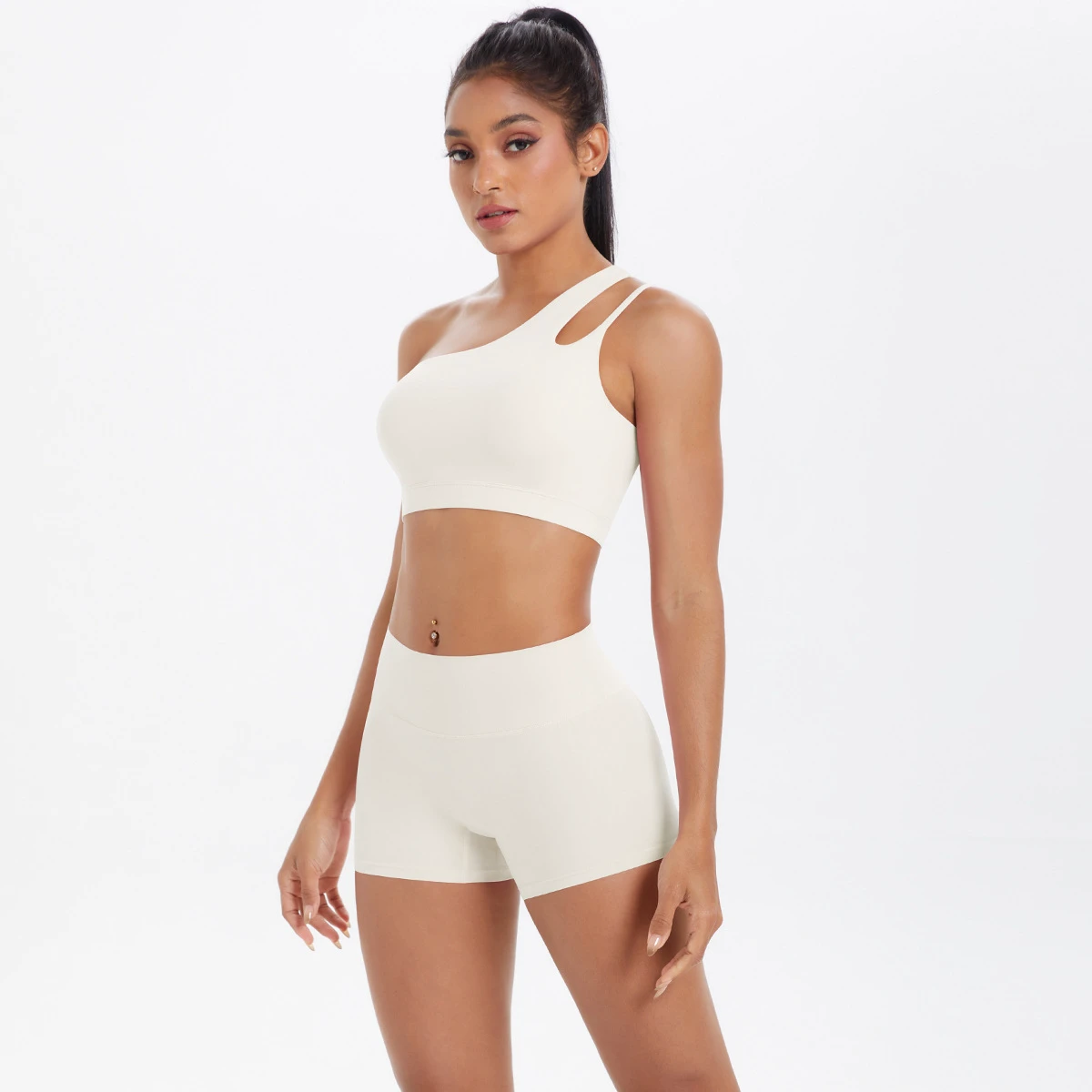Women's Beautiful One-Shoulder Back Yoga Suit Tight-Fitting Hip-Lifting Quick-Drying Workout Set New Sports Two-Piece Set Shorts