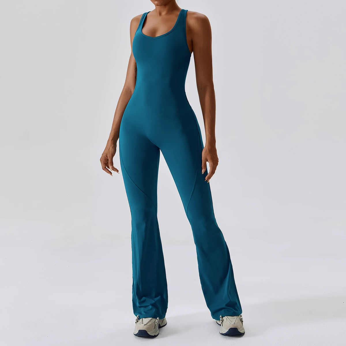 Custom Women Plus Size Sportswear Backless Butt Lifting Flared Legging One Piece Yoga Jumpsuits Sweat-Wicking Breathable