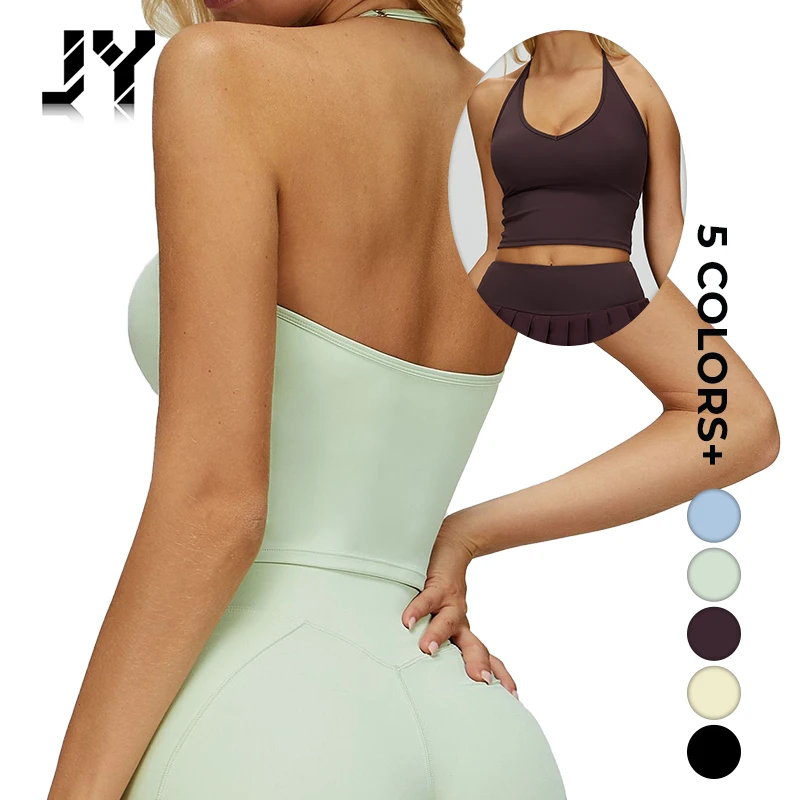 JY Custom Logo High Support Halter Neck Backless Sports Bra Hollow-Backed Vest for Women Gym Fitness Active Wear