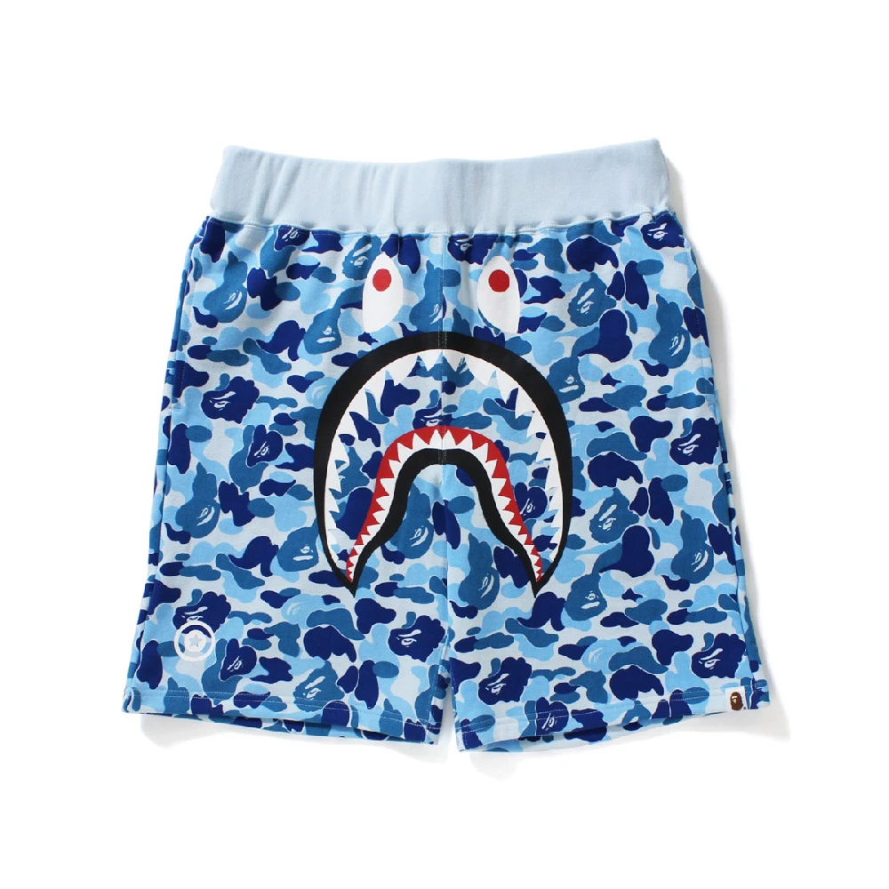 Streetwear Style Shark Ape Head Graphic Terry Cloth Heat-Transfer Printed Loose Fit Breathable Casual Athletic Shorts Men