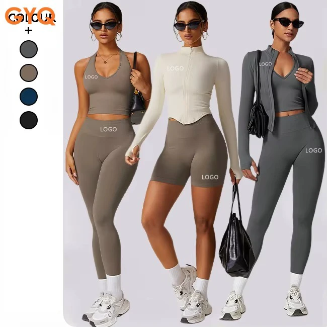 GYQ 5pcs Yoga Sets Seamless Shorts Sports Bra Workout Vest Zipper Jacket Women Clothes High Waist Leggings Gym Fitness Wear Suit