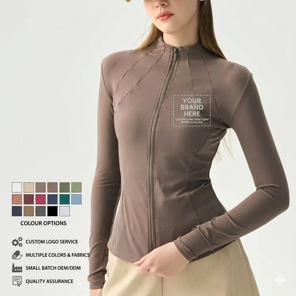 Women's Yoga Wear Outerwear Breathable Spandex/Nylon Slim Fit Long Sleeve Zipper Stand Collar Sports Top for Outdoor Running